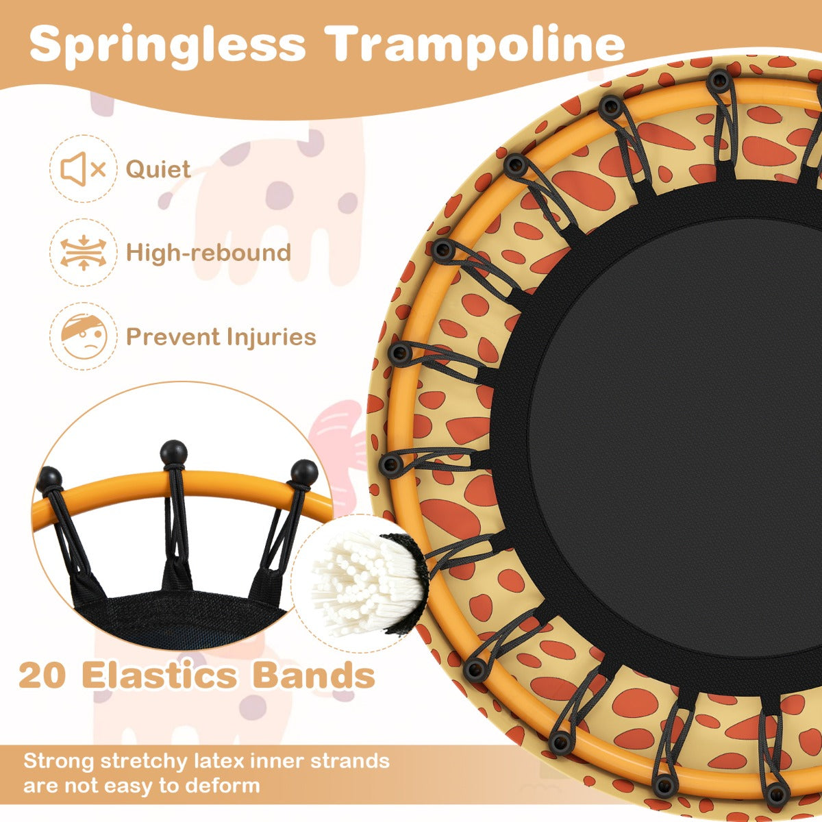 Livsk costway minitrampoline voor peuters schattige kindertrampoline met schuimrubberen handgreep en veiligheidsmat geel 2