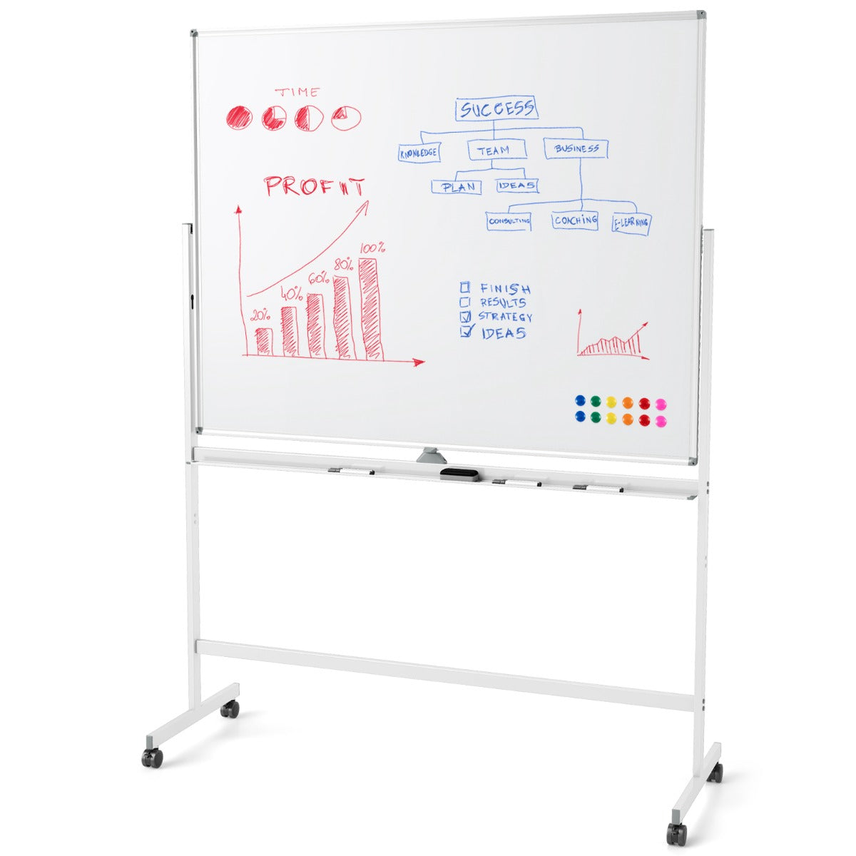 Livsk costway mobiel whiteboard dubbelzijdig magnetisch bord met standaard 2 verstelbare hoogtes en vergrendelbare wieltjes 1 1