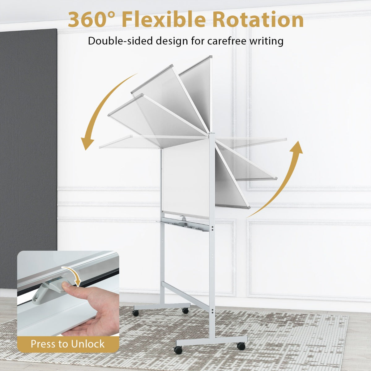 Livsk costway mobiel whiteboard dubbelzijdig magnetisch bord met standaard 2 verstelbare hoogtes en vergrendelbare wieltjes 4
