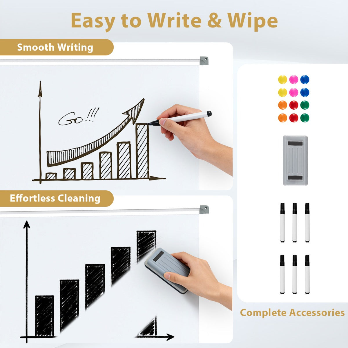 Livsk costway mobiel whiteboard dubbelzijdig magnetisch bord met standaard 2 verstelbare hoogtes en vergrendelbare wieltjes 5