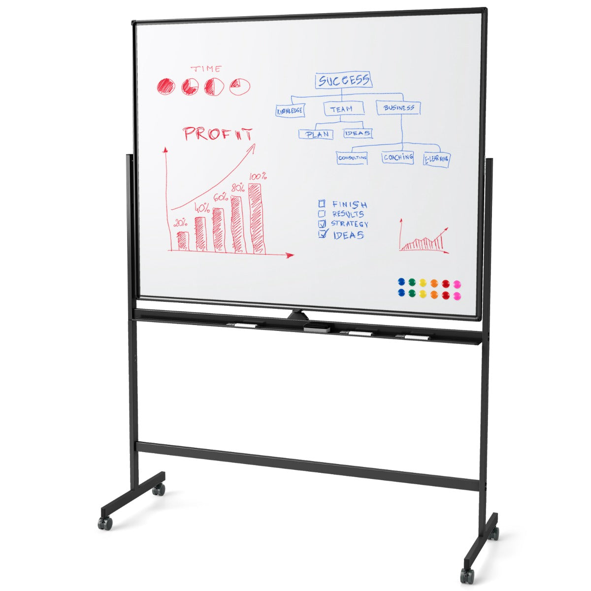 Livsk costway mobiel whiteboard dubbelzijdig magnetisch bord met standaard 2 verstelbare hoogtes en vergrendelbare wieltjes zwart 1