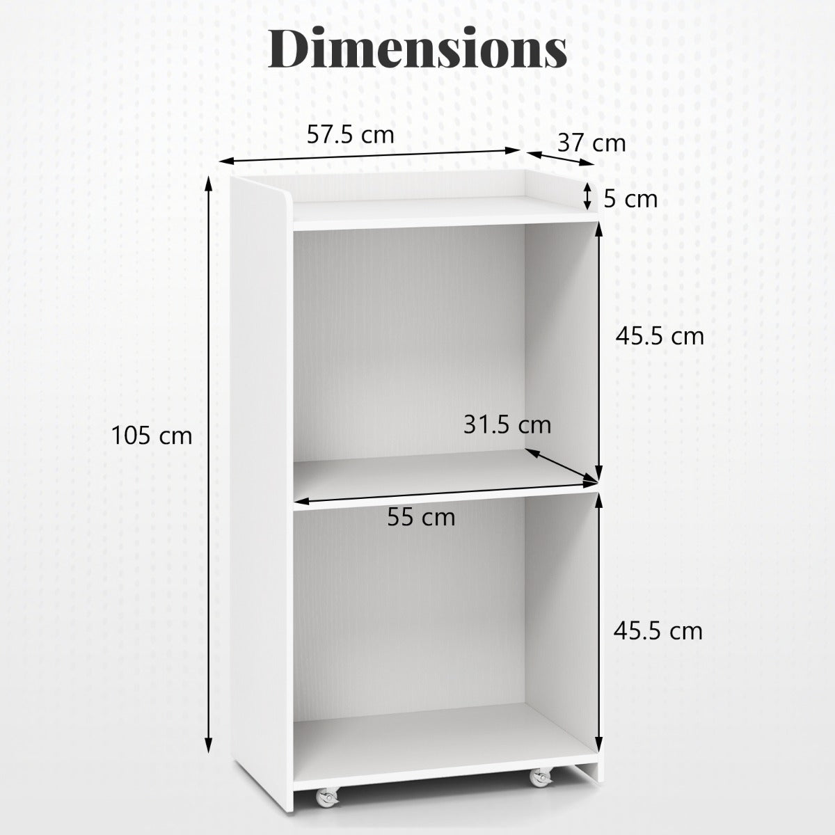 Livsk costway mobiele lessenaar met twee planken en vergrendelbare zwenkwielen wit 2