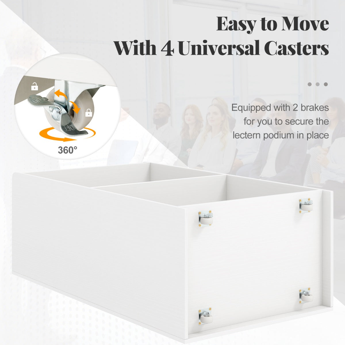 Livsk costway mobiele lessenaar met twee planken en vergrendelbare zwenkwielen wit 5