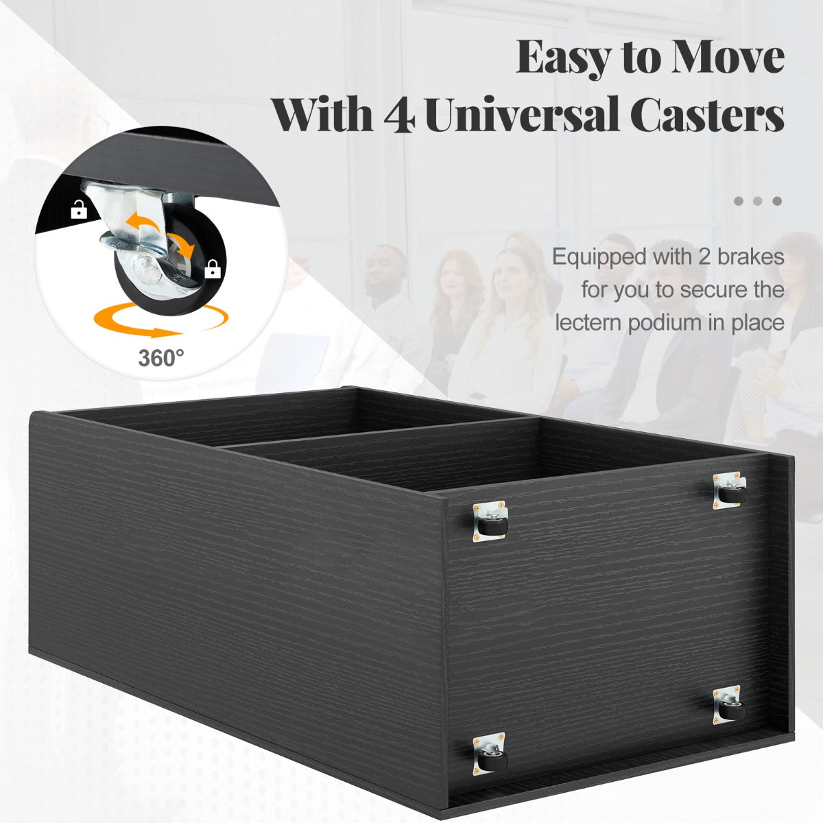 Livsk costway mobiele lessenaar met twee planken en vergrendelbare zwenkwielen zwart 5