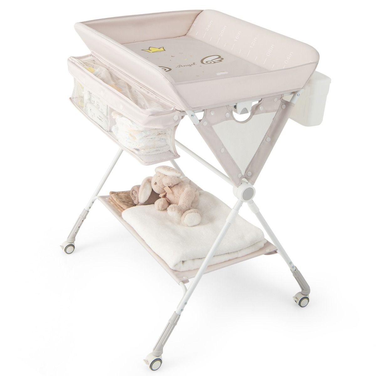 Livsk costway mobiele opvouwbare verschoontafel en 5 in 1 babybed met matras luierverschoontafel en babybedje 1 1