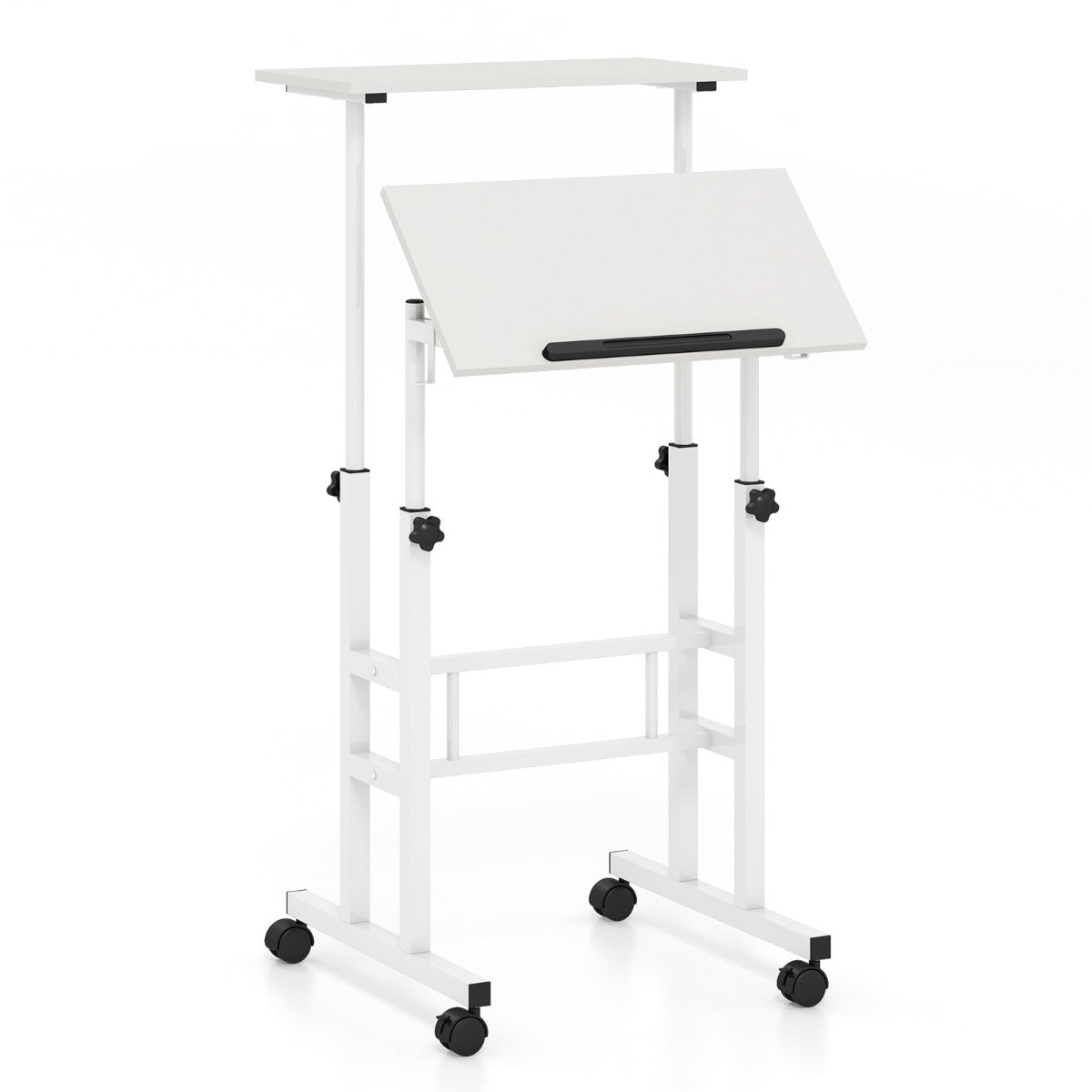LIVSK Mobiele Sta-tafel - Verstelbare Hoogte en Kantelbaar Blad - Verrijdbaar met Vergrendelbare Wielen - Wit