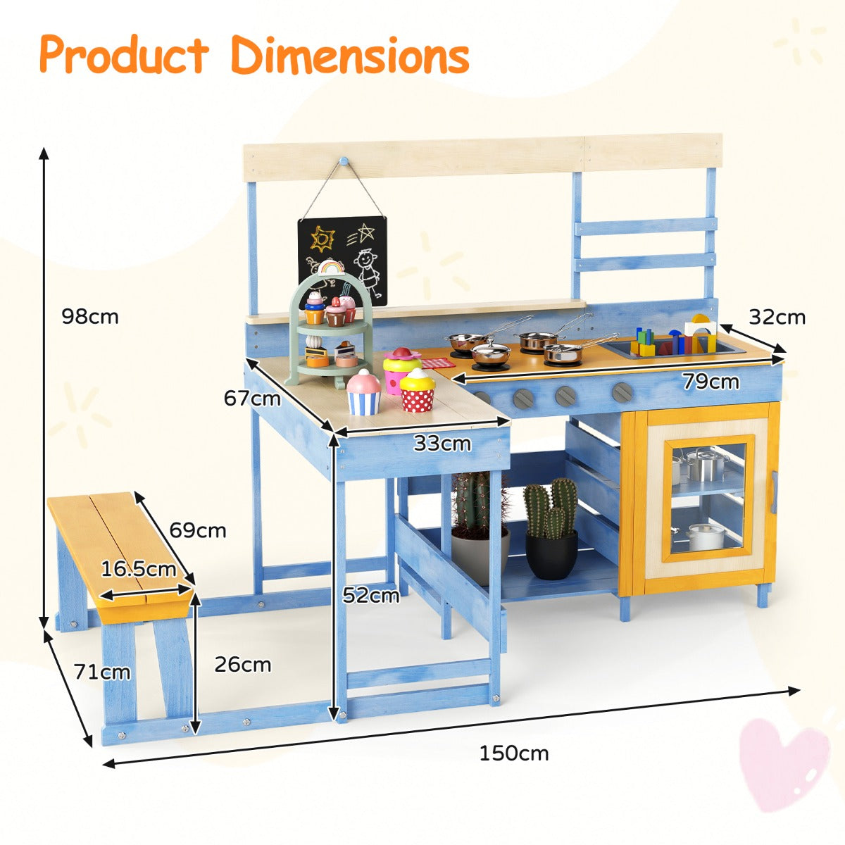 Livsk costway modderkeuken met picknicktafel voor kinderen buitenspeelset voor in de achtertuin blauw 1 1