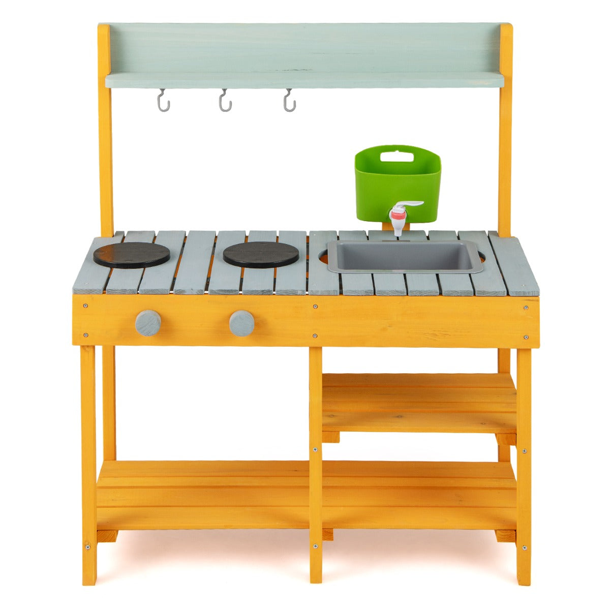 LIVSK Speelkeuken voor Kinderen - Buiten Koken met Waterfunctie - Opbergruimte met Planken en Haken - Natuurlijk Hout - 75 x 35 x
