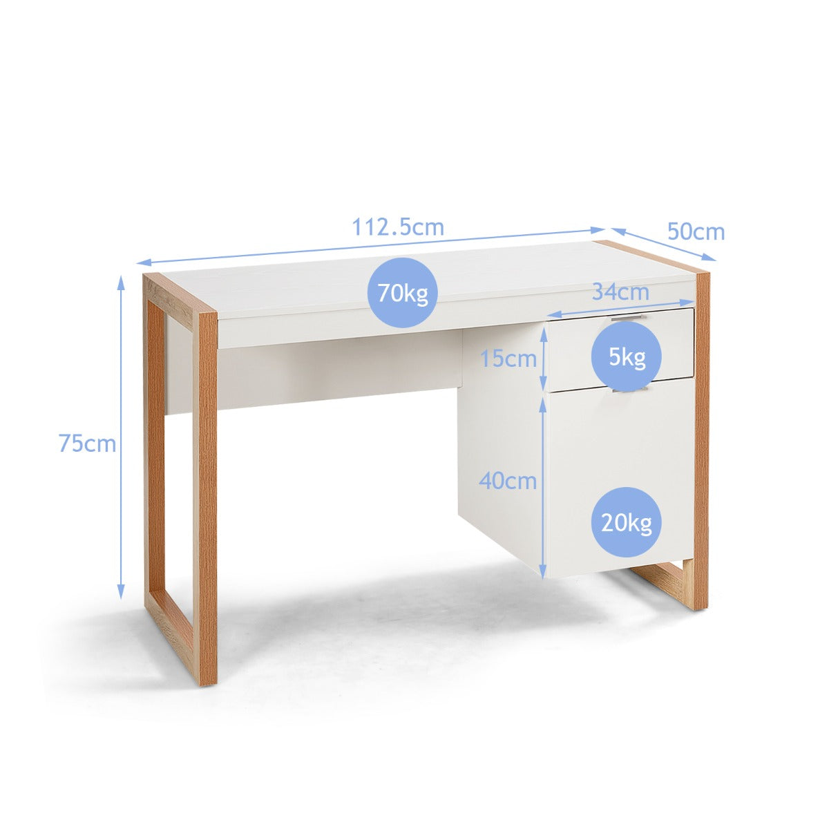 LIVSK Schrijftafel voor Thuiskantoor - Breed Tafelblad - Grote Lade en Kast - Modern Design - Eenvoudige Montage - 112,5 x 50 x
