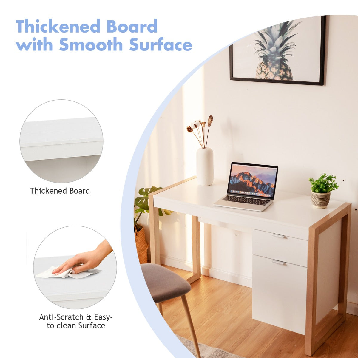 LIVSK Schrijftafel voor Thuiskantoor - Breed Tafelblad - Grote Lade en Kast - Modern Design - Eenvoudige Montage - 112,5 x 50 x