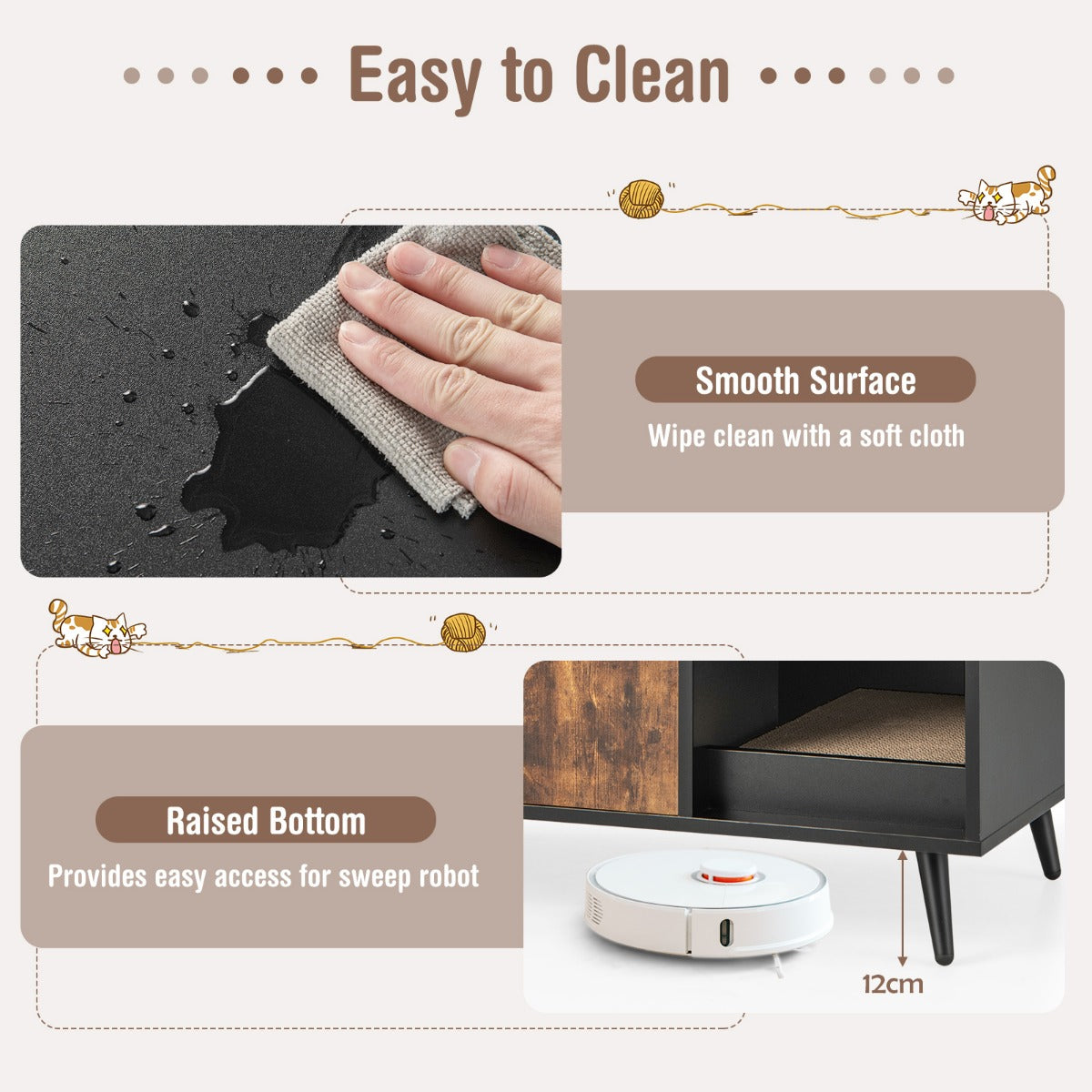 LIVSK Multifunctioneel Kattenbakmeubilair - Verborgen Bak - Krabpaal - Stevige Constructie - Eenvoudig Onderhoud -