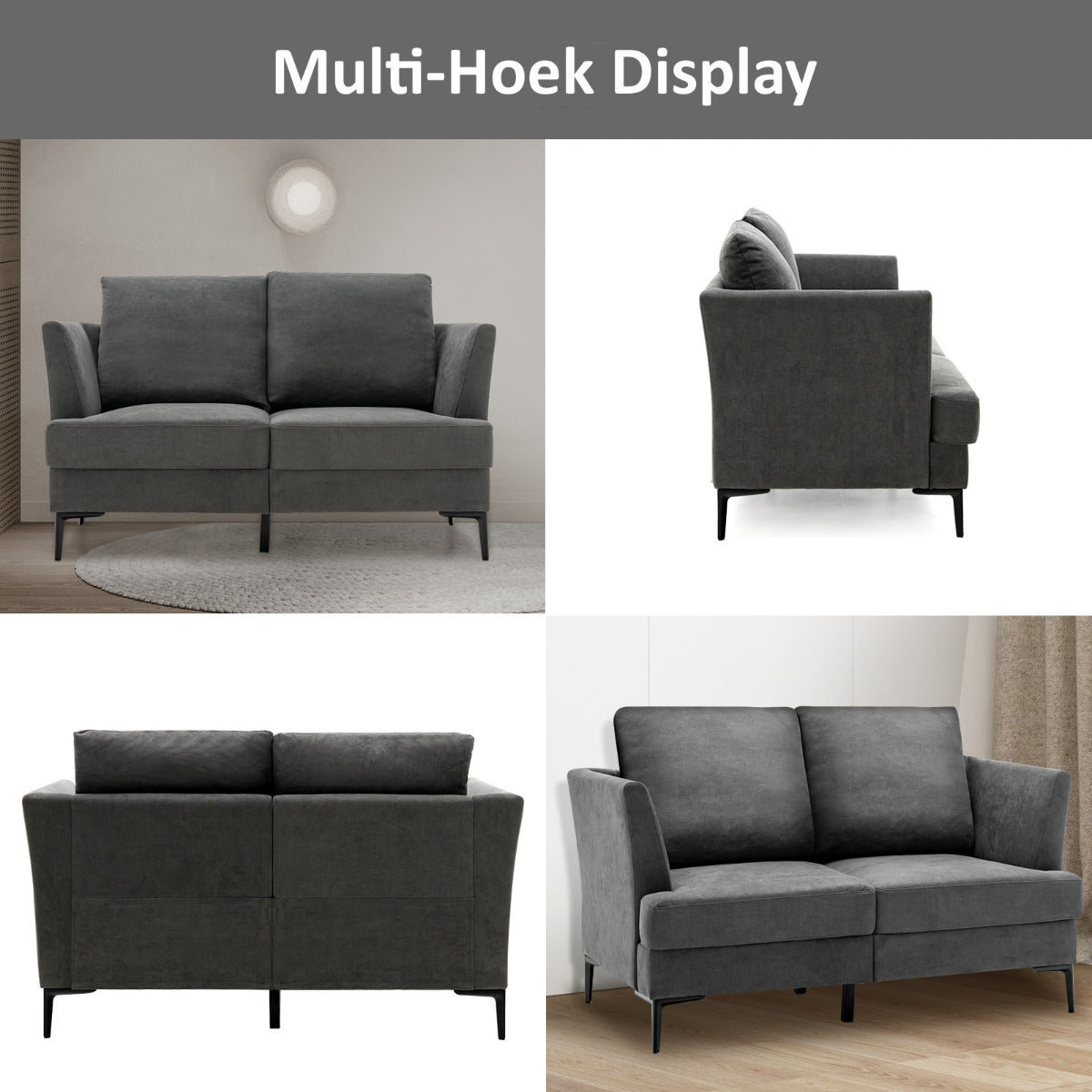 LIVSK Gestoffeerde Tweezitsbank - Ergonomisch Comfort - Slijtvast en Ademend - Robuuste Roestvrijstalen Poten - Tot 340 kg - Grijs