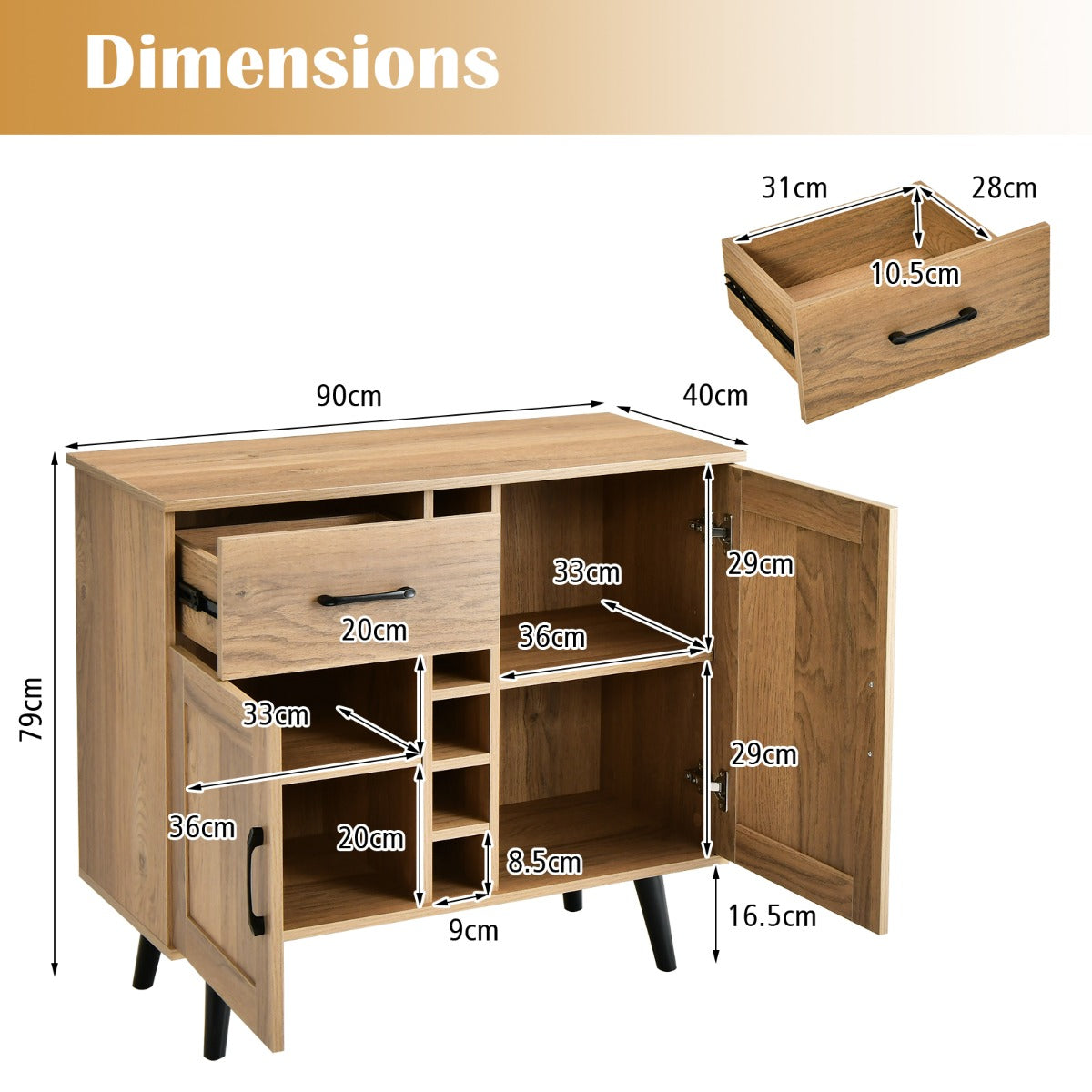 LIVSK Verstelbare Wijnkast - Uitschuiflade - 2 Kasten - Voor 6 Flessen - Boerderijstijl - 90 x 40 x 79 cm - Natuurlijk