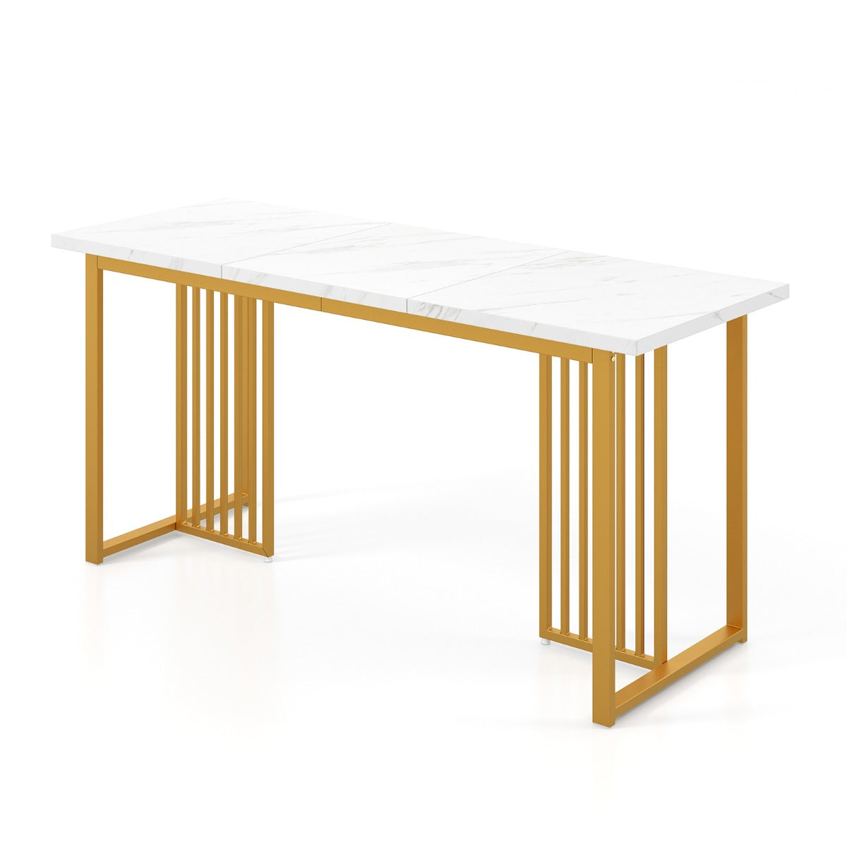 Livsk costway moderne eettafel voor 6 8 personen rechthoekige keukentafel 160 cm met imitatie marmeren blad tafel voor eetkamer woonkamer 1 1