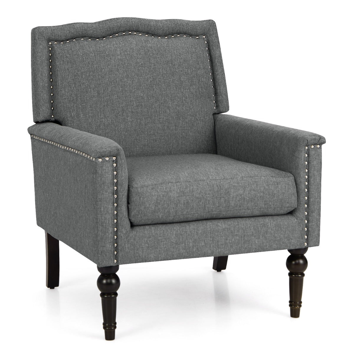 LIVSK Mid-Century Moderne Fauteuil - 15 cm Dik Zitkussen - Ademend Linnen - Stevige Rubberhouten Poten - Tot 200 kg - Grijs