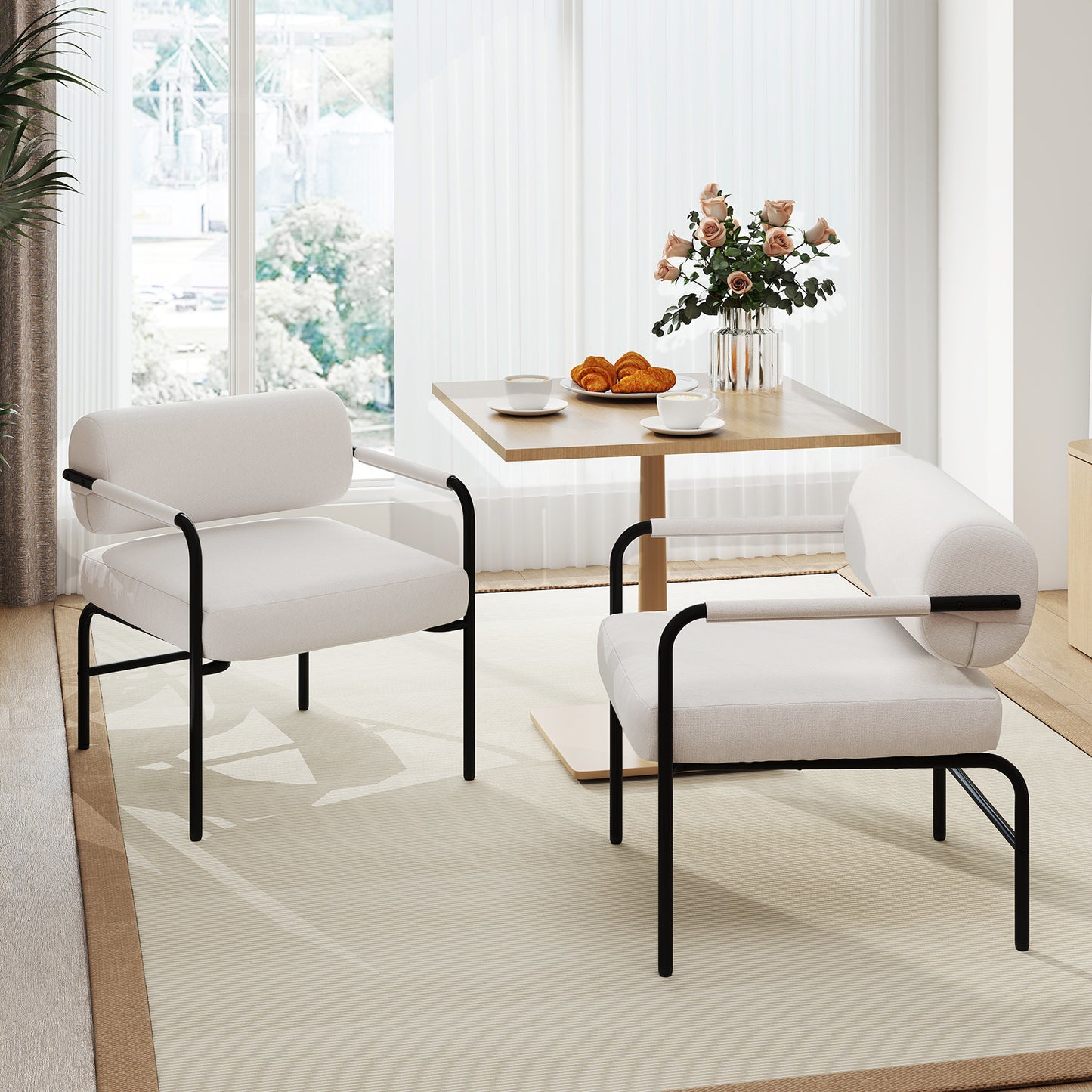 LIVSK Fauteuil voor Woonkamer - Fluwelen Bekleding - Cilindrische Rugleuning - Draagvermogen 150 kg - 70 x 65 x 73 cm - Wit