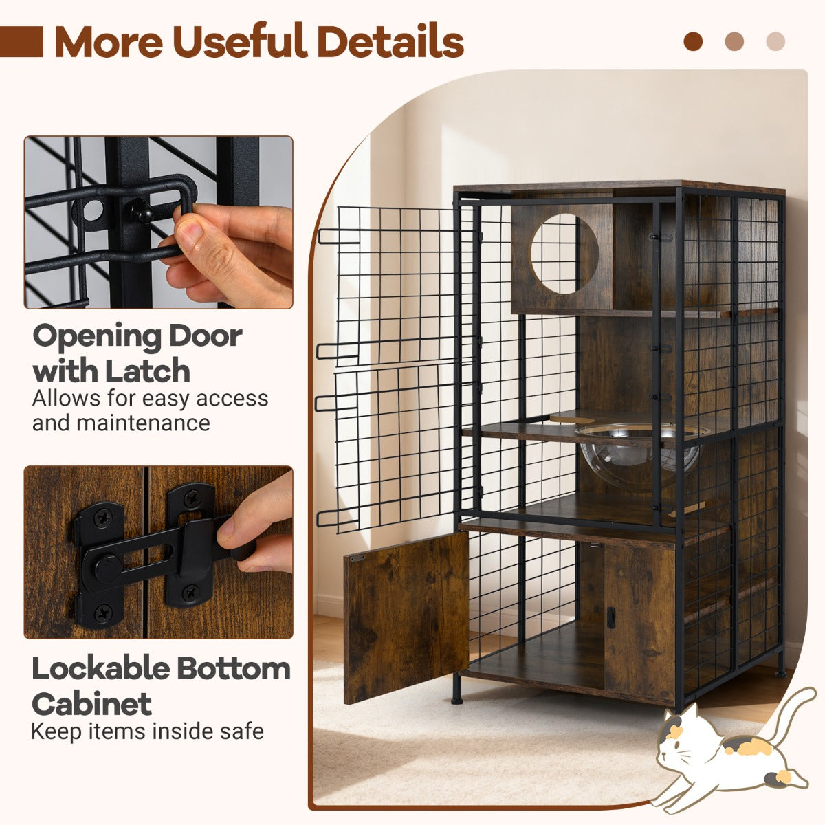 Livsk costway moderne kattenkooi met meerdere verdiepingen en metalen frame bruin 5