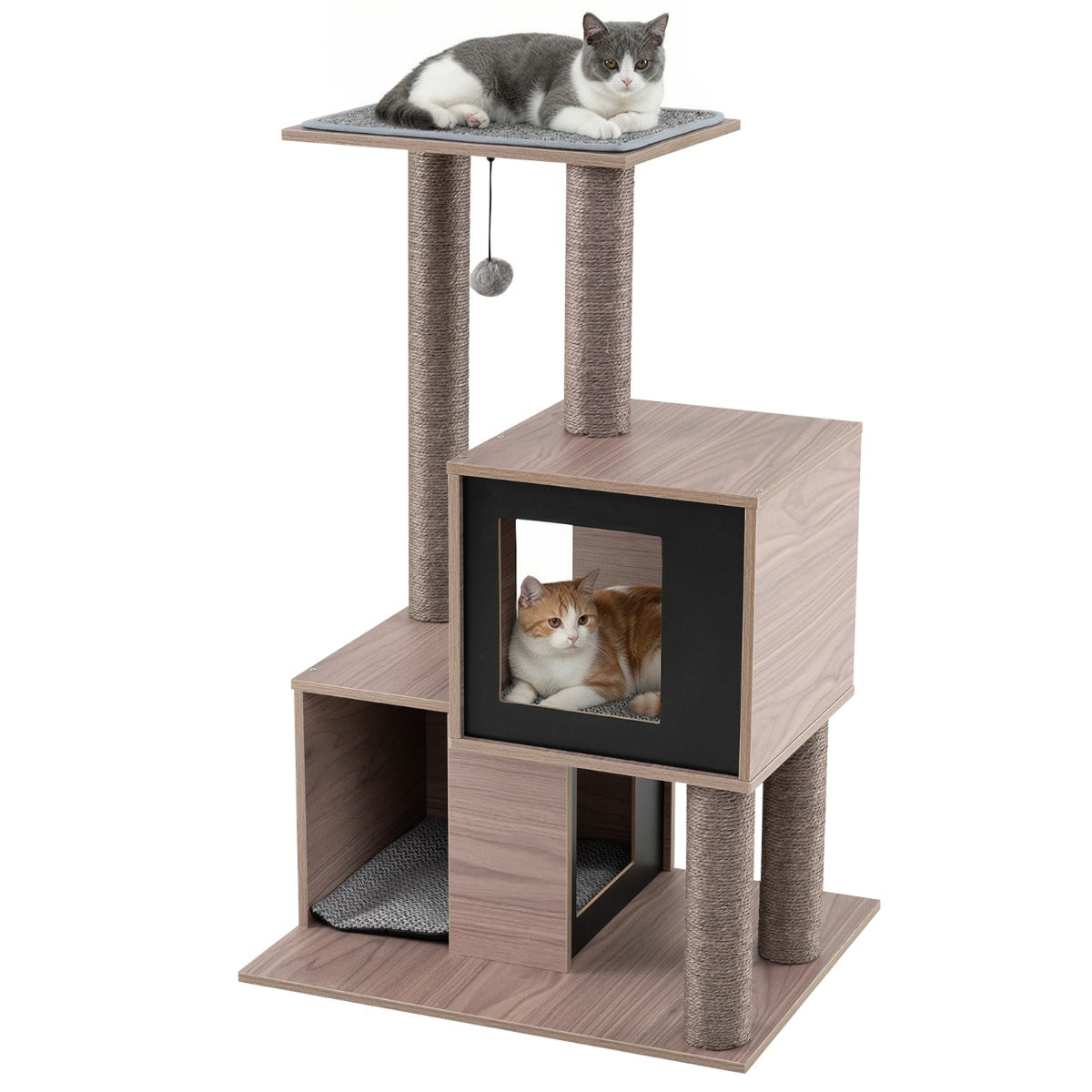 Livsk costway moderne krabpaal voor binnenkatten 93 cm hoge houten toren met meerdere verdiepingen en sisal krabpalen 1 1