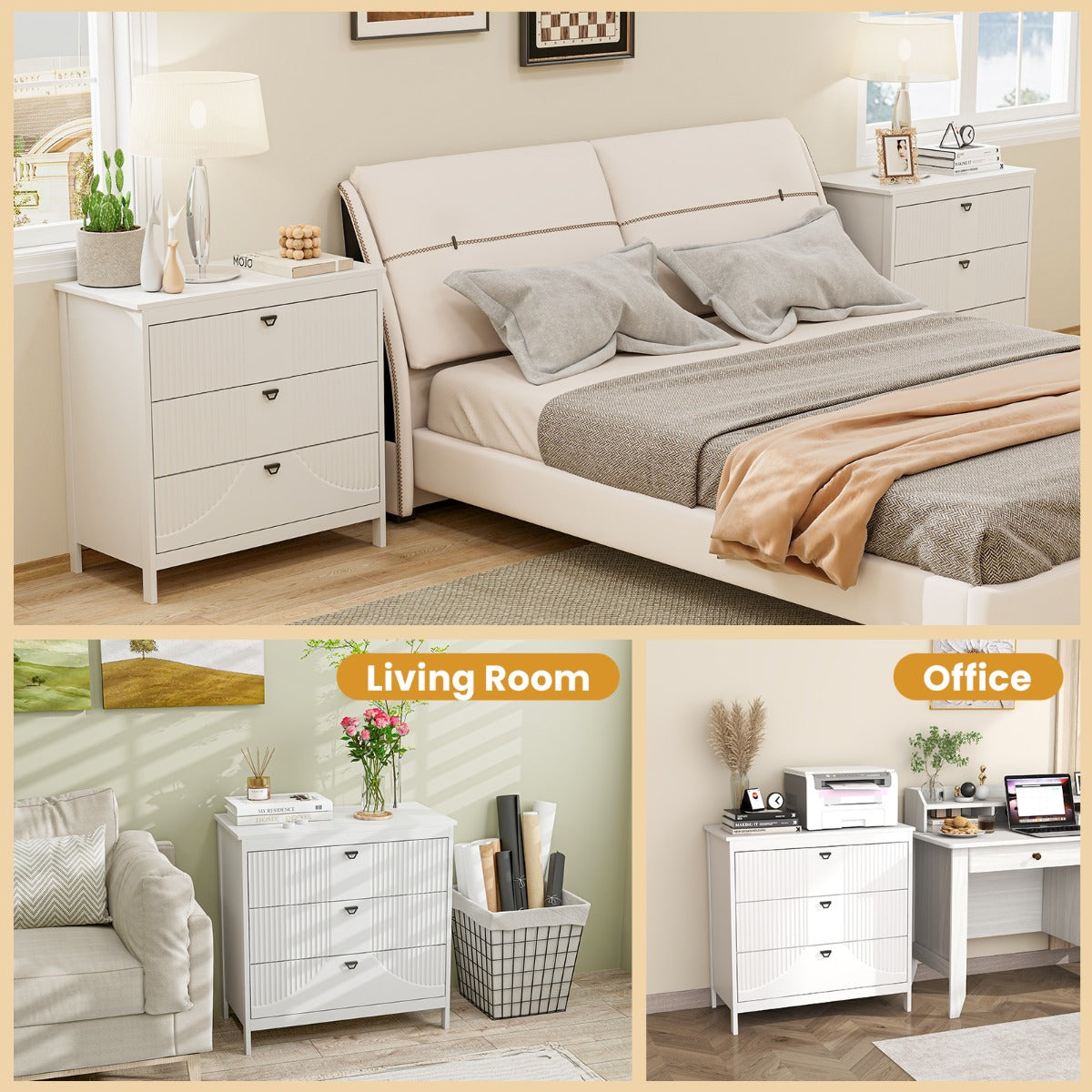 LIVSK Multifunctionele Ladekast - 3 Uittrekbare Lades - Stevig MDF - Tot 60 kg - Antislip Glijders - 80 x 40 x 79 cm - Wit