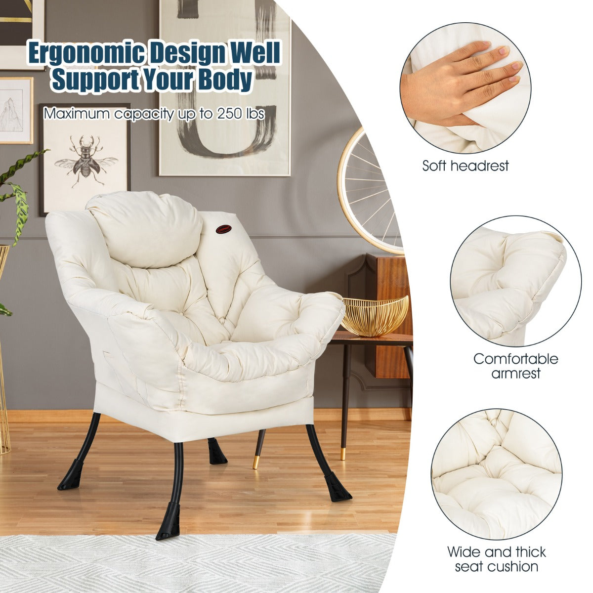 LIVSK Vrijetijdsstoel - Comfortabel en Ergonomisch - Stevig Metalen Frame - Lichtgewicht en Compact - Blauw/Bruin/Beige