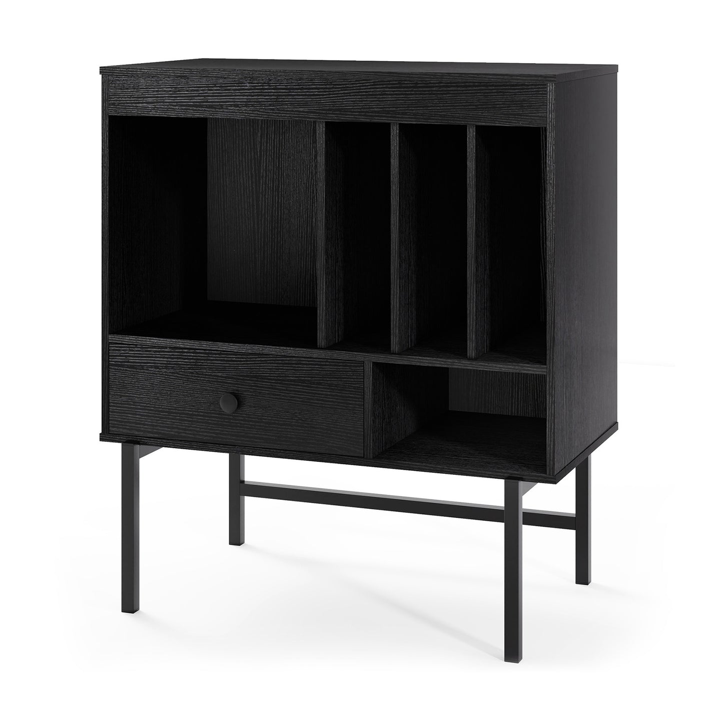 LIVSK Platenspelerstandaard - Ruim Tafelblad - 3 Albumhouders - Lade - Stevig en Modern - 70 x 36 x 80 cm - Zwart