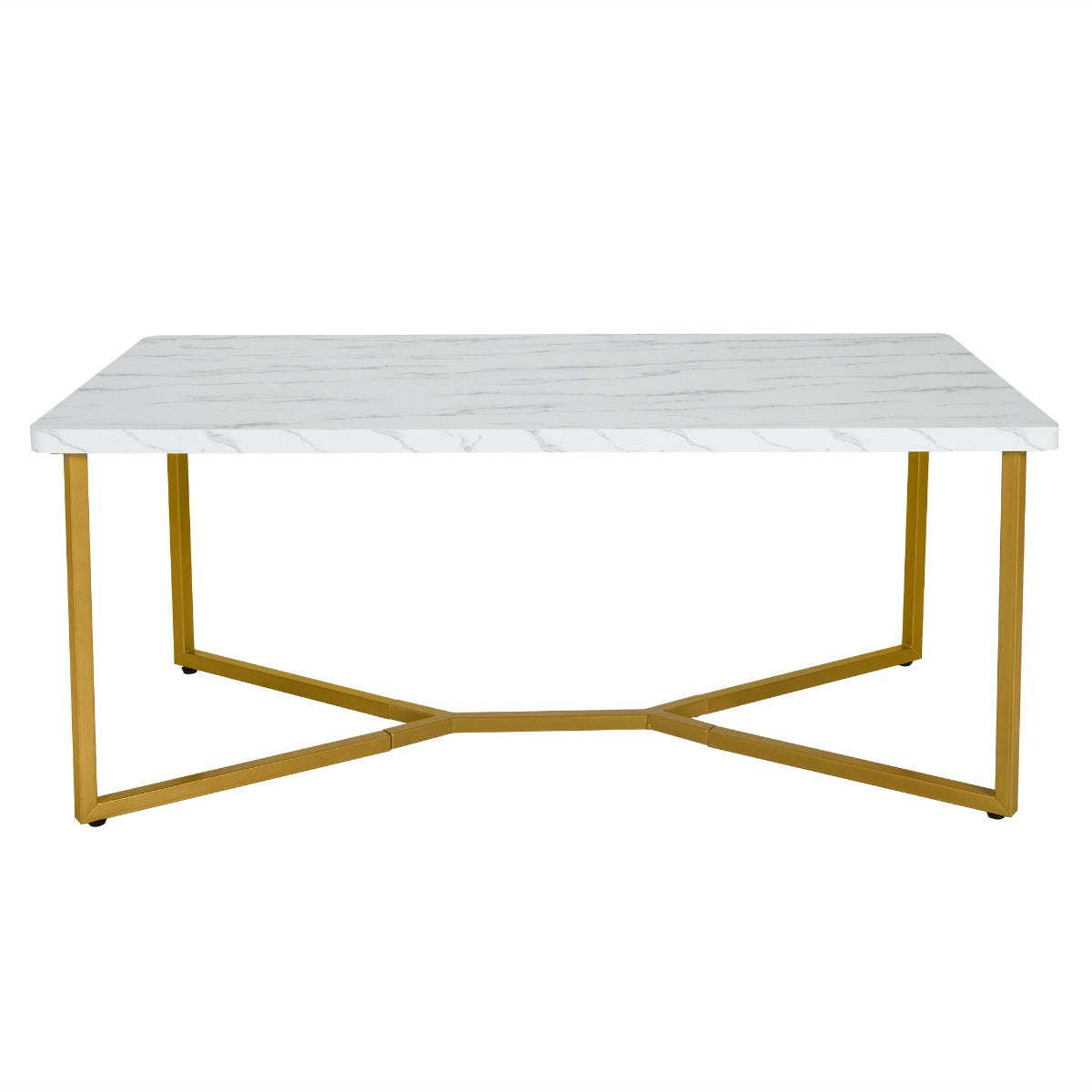LIVSK Luxe Salontafel - Marmerachtig Tafelblad - Gouden Y-Poten - Duurzaam MDF - Belastbaarheid tot 75 kg - Wit + Gouden