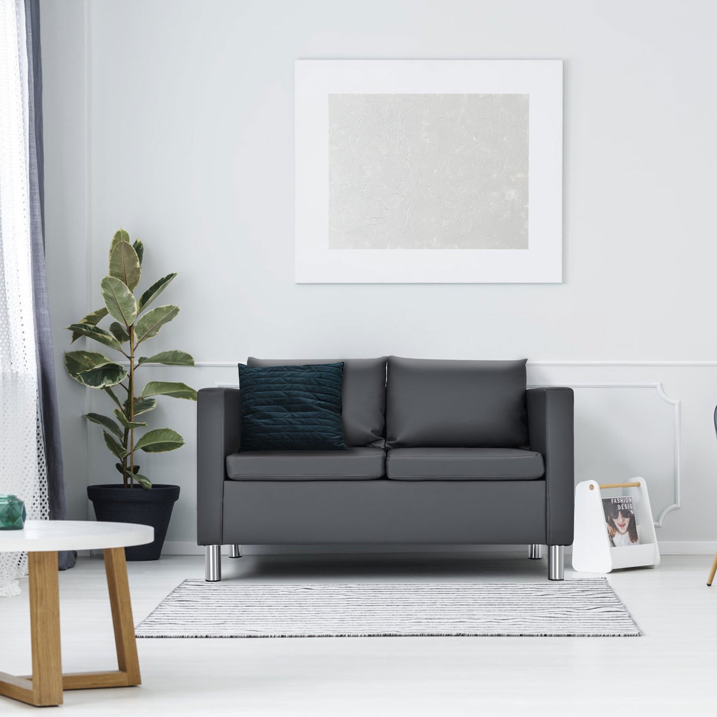 LIVSK Moderne tweezitsbank - Comfortabel PU-leer met 9 cm dik kussen - Draagvermogen 120 kg - Voor thuis & kantoor - Grijs