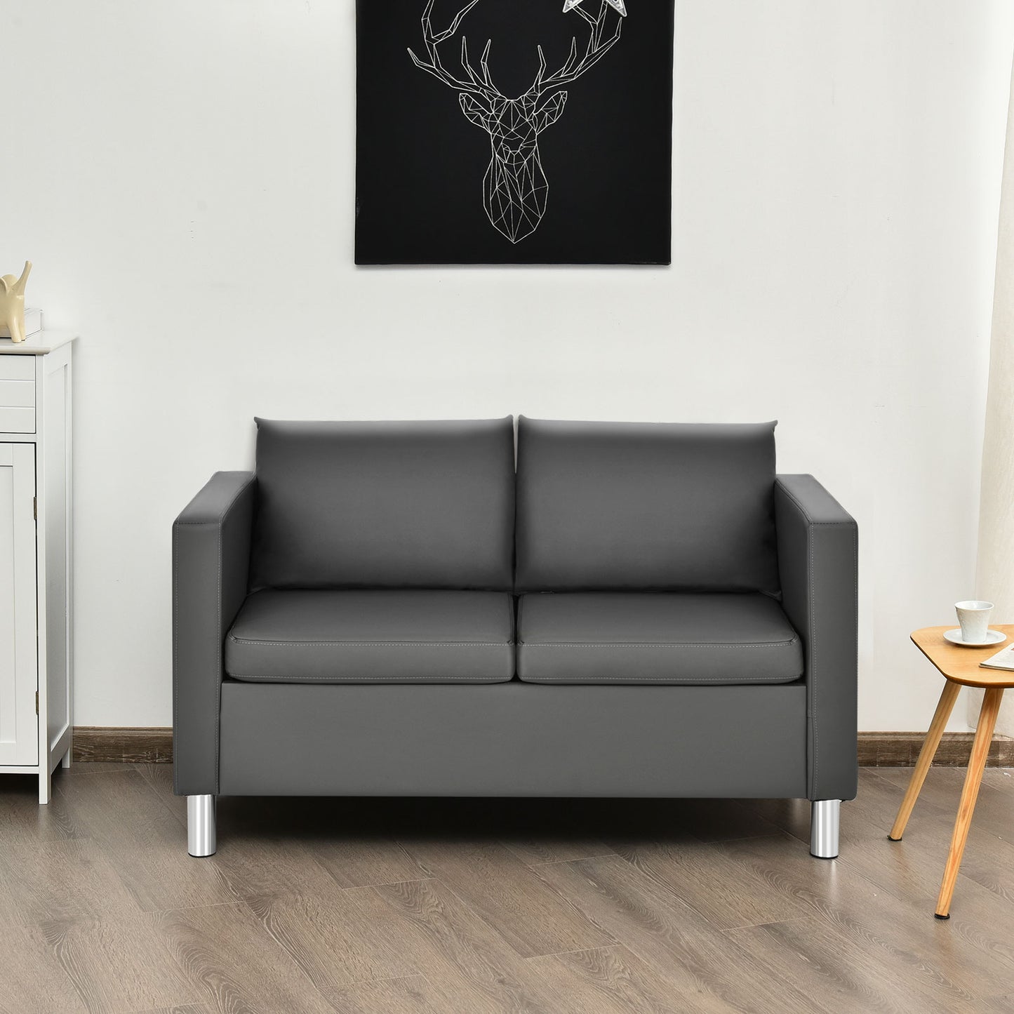 LIVSK Moderne tweezitsbank - Comfortabel PU-leer met 9 cm dik kussen - Draagvermogen 120 kg - Voor thuis & kantoor - Grijs