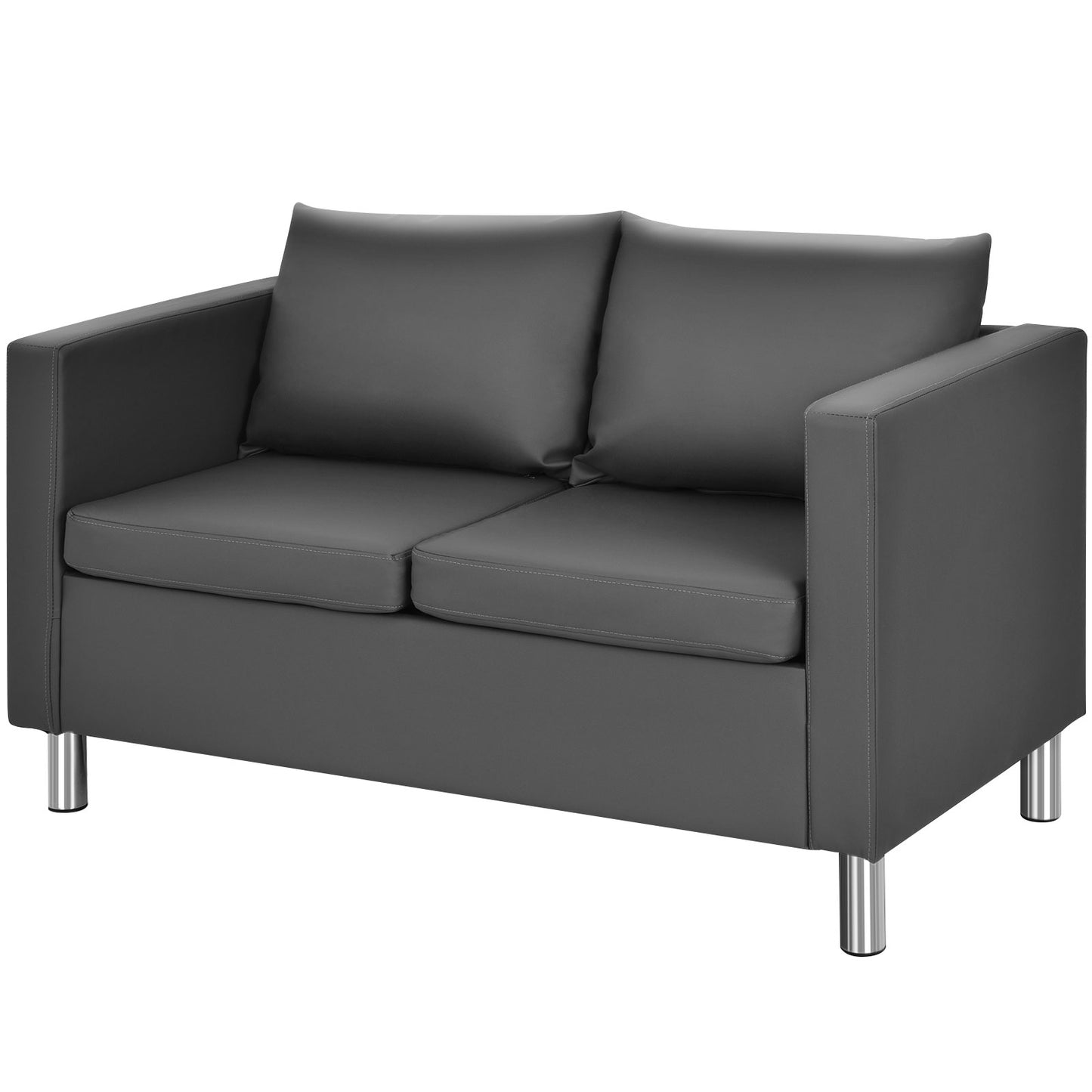 LIVSK Moderne tweezitsbank - Comfortabel PU-leer met 9 cm dik kussen - Draagvermogen 120 kg - Voor thuis & kantoor - Grijs