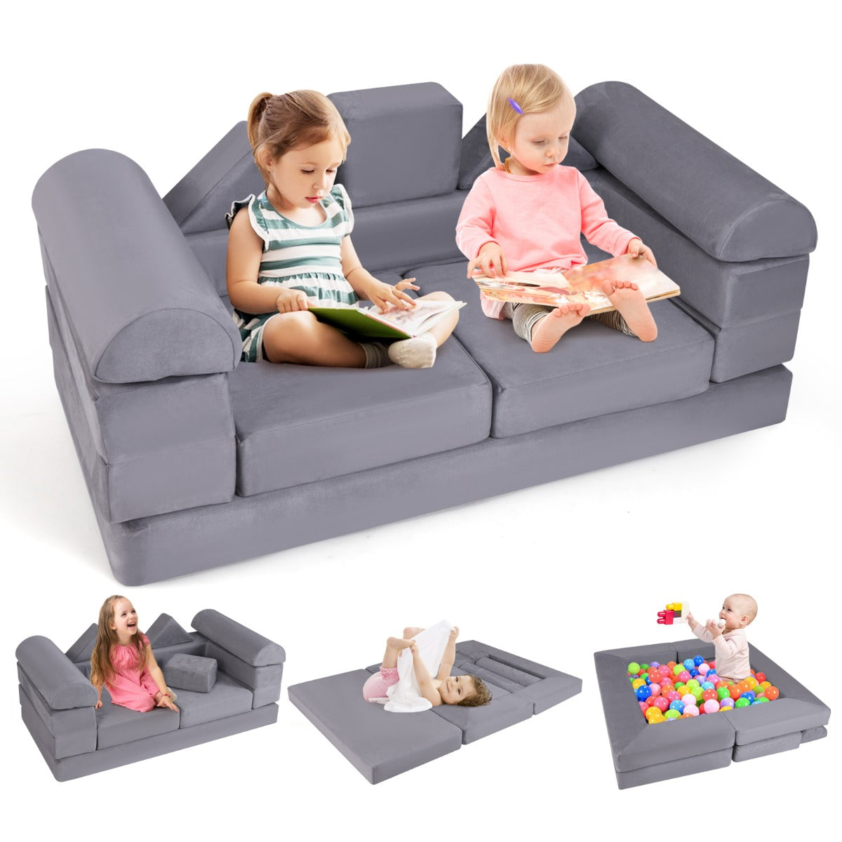 LIVSK Modulaire Speelbankset - Omgebouwd tot Bank, Ligstoel of Ballenbad - Veilig en Comfortabel - Geschikt voor 2 Kinderen -