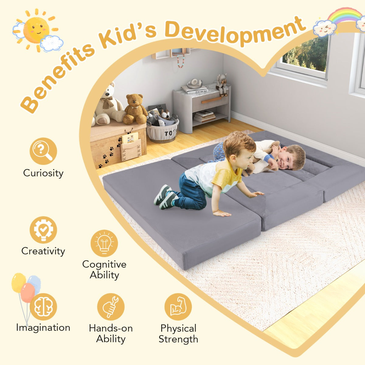 LIVSK Modulaire Speelbankset - Omgebouwd tot Bank, Ligstoel of Ballenbad - Veilig en Comfortabel - Geschikt voor 2 Kinderen -