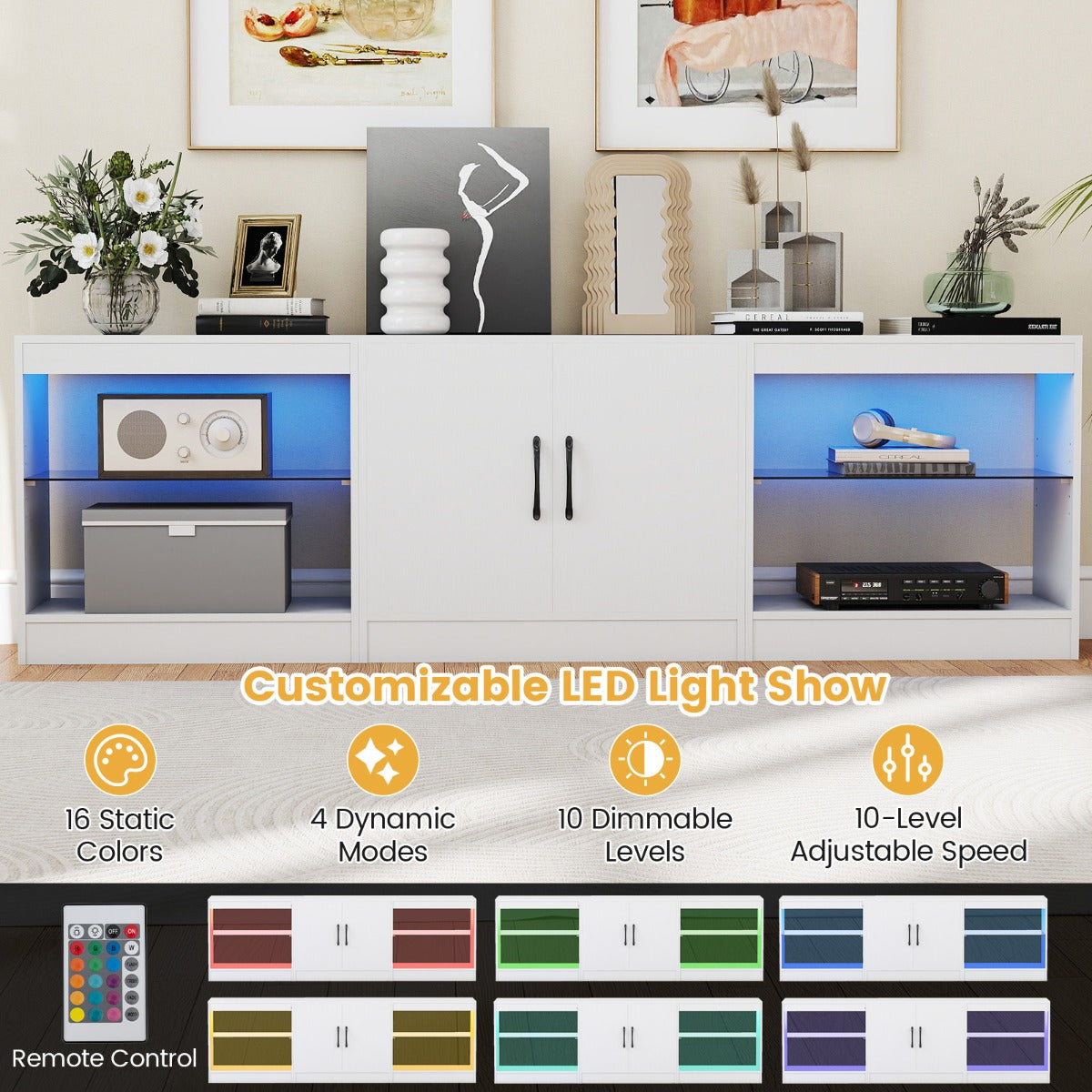 Livsk costway modulaire tv kast geschikt voor 85 inch televisies 3 in 1 tv kast wit 3