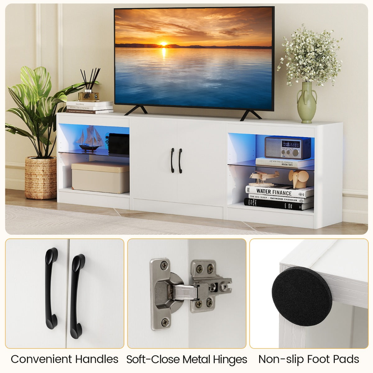 Livsk costway modulaire tv kast geschikt voor 85 inch televisies 3 in 1 tv kast wit 6