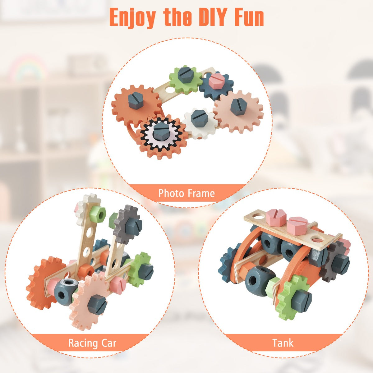 LIVSK Kinderwerkbank - Houten Speelwerkbank met 8 Gereedschappen en 53 Accessoires - Magnetisch Frame - 60 x 30 x 79 cm -
