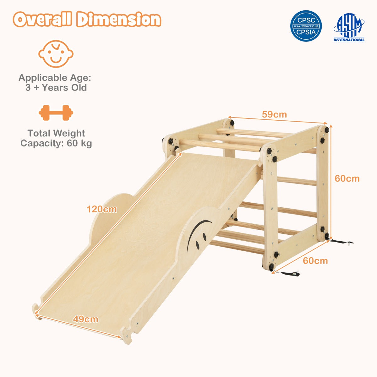 LIVSK 5-in-1 Klimset voor Kinderen - Verstelbare Ladder en Hellingsbaan - Opvouwbaar - Veilig Grenenhout - Tot 60 kg - Natuurlijk