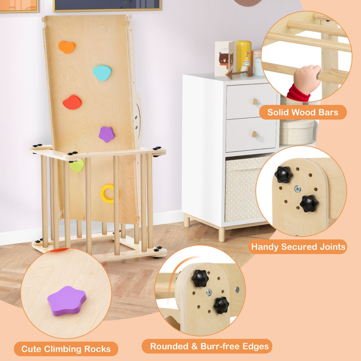 LIVSK 5-in-1 Klimset voor Kinderen - Verstelbare Ladder en Hellingsbaan - Opvouwbaar - Veilig Grenenhout - Tot 60 kg - Natuurlijk