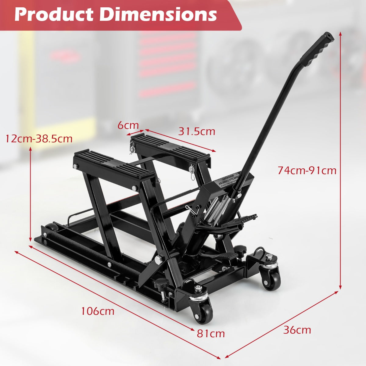 Livsk costway motorhefbrug motorfietslift tot 680 kg 3 traps in hoogte verstelbaar hydraulische motorhefbrug voor motorfietsen atvs en quads zwart 2