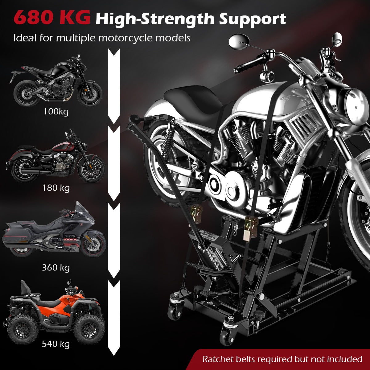 Livsk costway motorhefbrug motorfietslift tot 680 kg 3 traps in hoogte verstelbaar hydraulische motorhefbrug voor motorfietsen atvs en quads zwart 3