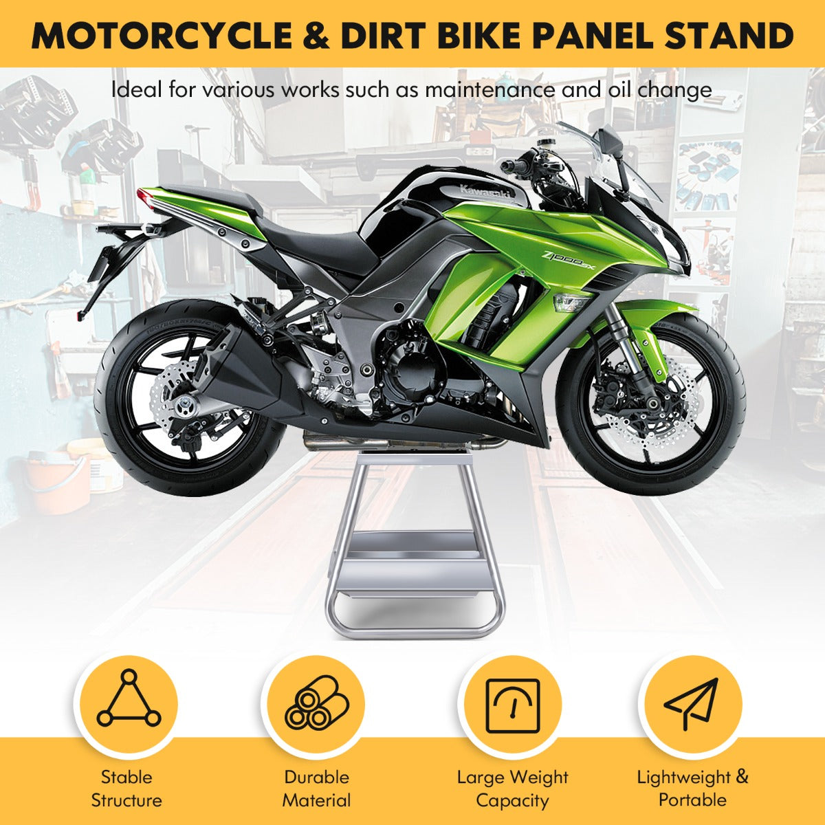 LIVSK Motorcrossliftstandaard - Antislip - Afneembaar Oliecarter - Draagbaar - Tot 450 kg - Zilver