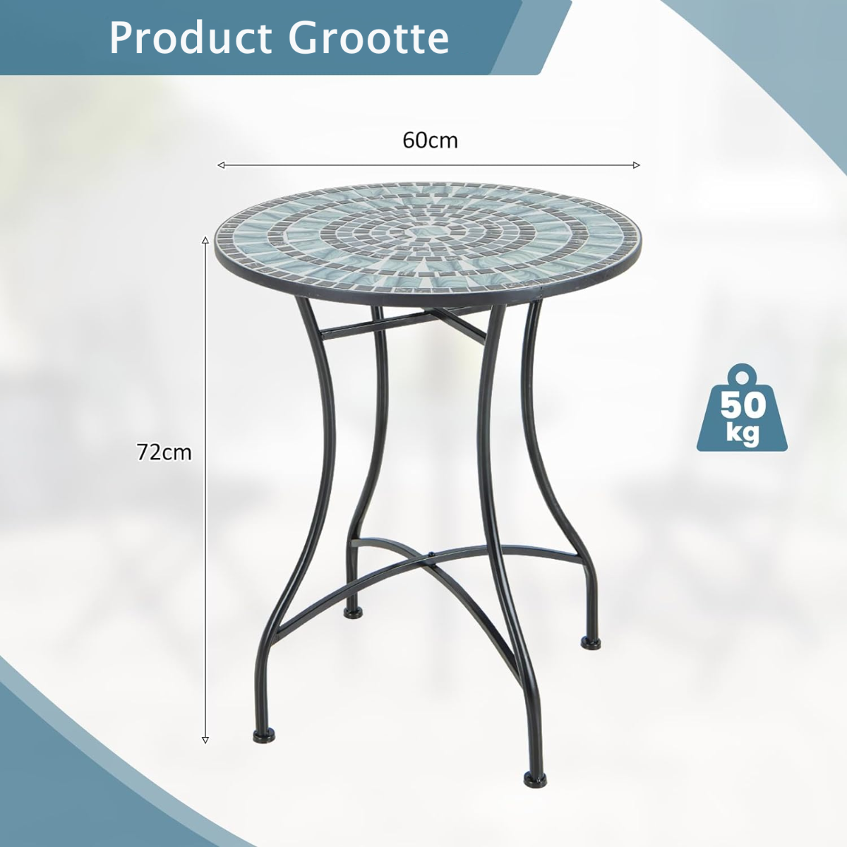LIVSK Mozaïektafel - Artistieke Elegant - Duurzaam Metaal - Antislip Voetkussens - 60 x 60 x 72 cm - Zoals afgebeeld