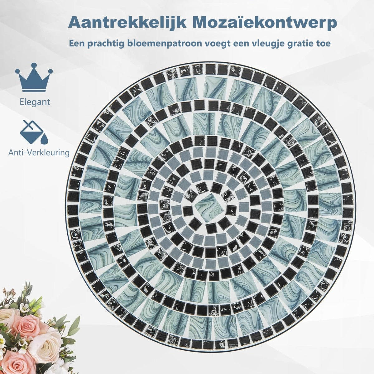 LIVSK Mozaïektafel - Artistieke Elegant - Duurzaam Metaal - Antislip Voetkussens - 60 x 60 x 72 cm - Zoals afgebeeld