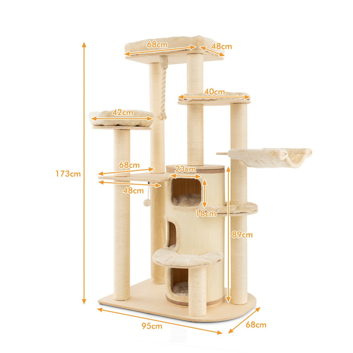 LIVSK Kattentoren voor Binnenkatten - All-in-1 Speelcentrum met 3 Verdiepingen - Zachte Kussens - Stabiel - Beige