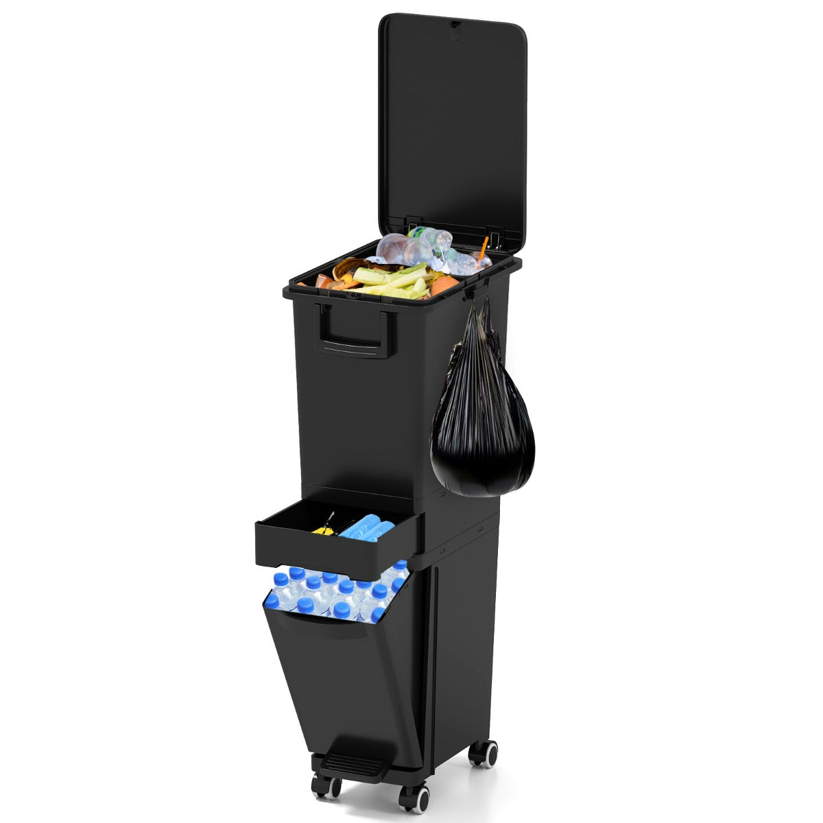 Livsk costway multifunctionele afvalbak keukenafvalbak plastic pedaalemmer zwart