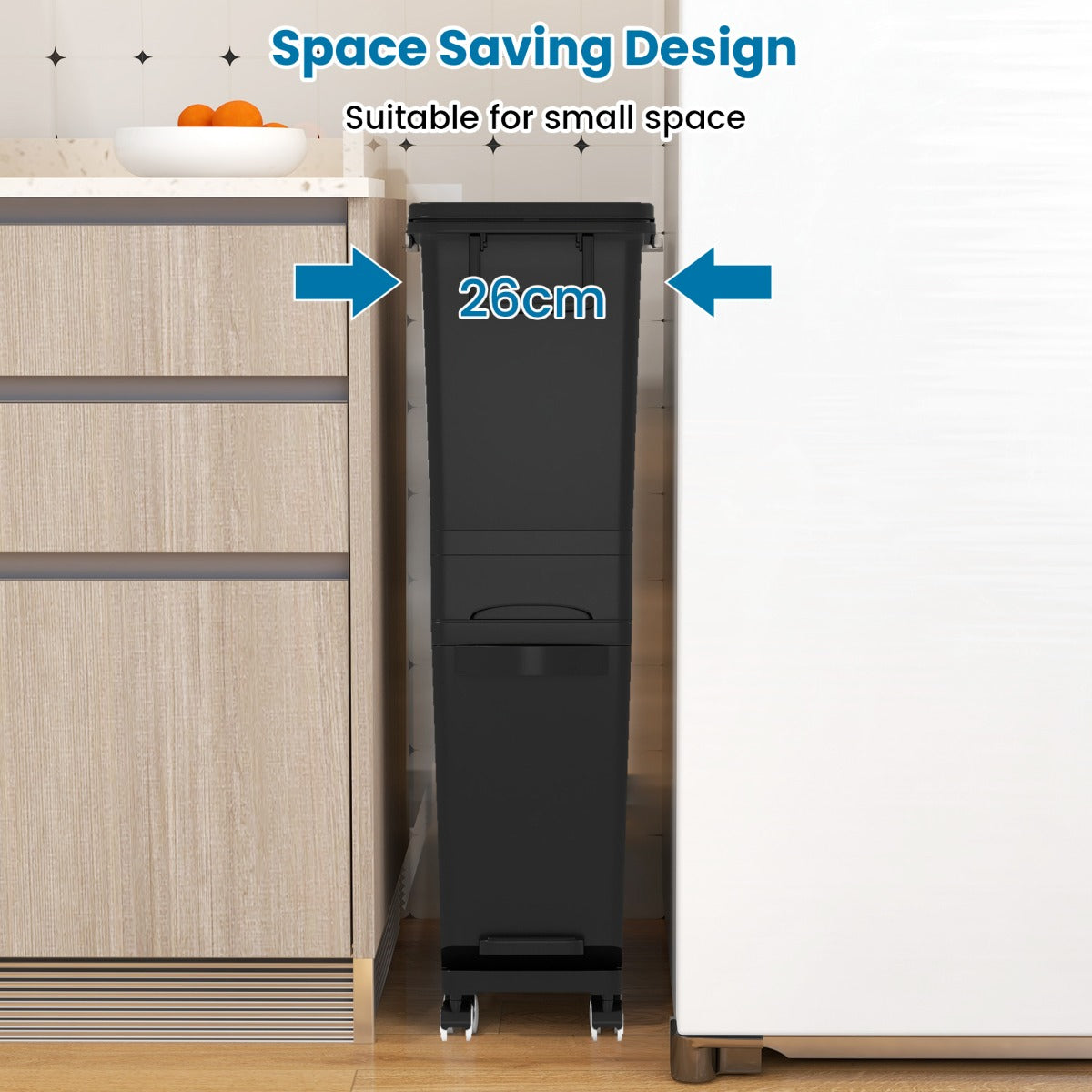 Livsk costway multifunctionele afvalbak keukenafvalbak plastic pedaalemmer zwart 4