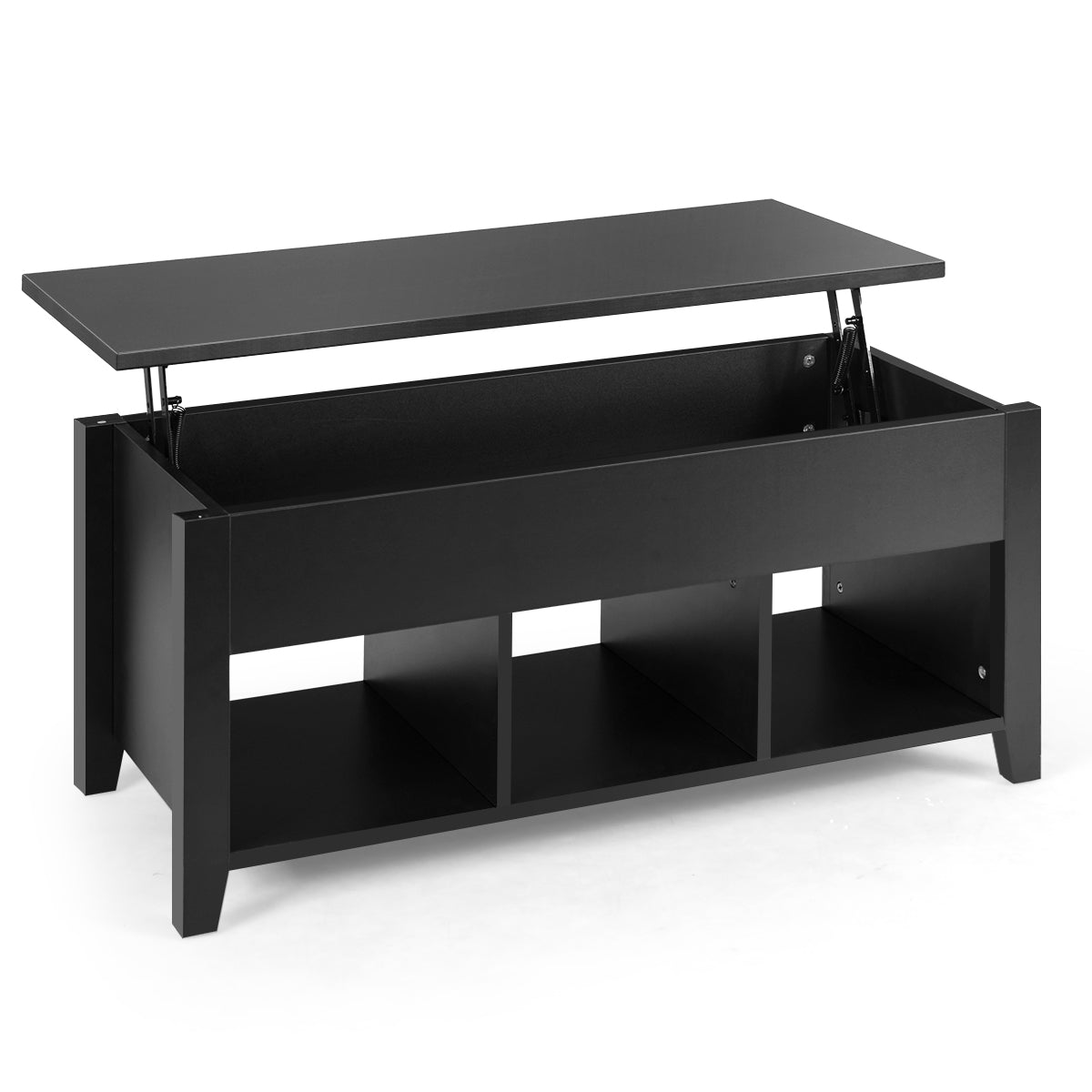 LIVSK Salontafel met Tilbaar Tafelblad - Verborgen Opbergruimte - Drie Open Planken - Modern Design - Spaanplaat - Zwart