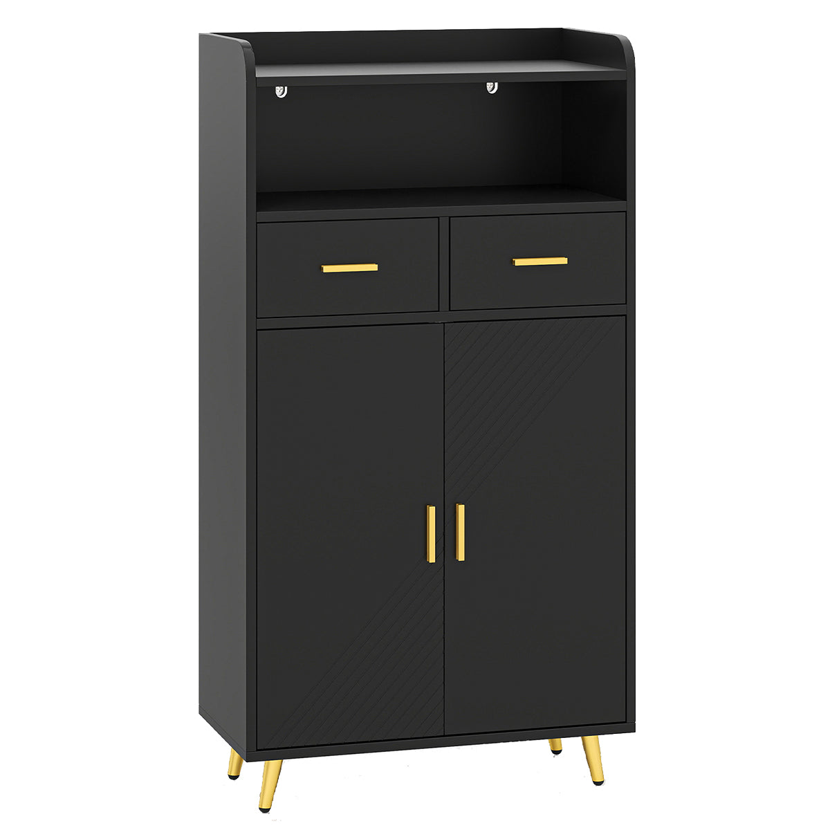 LIVSK Multifunctionele Opbergkast - Verstelbare Plank - Werkblad, 2 Lades, 2 Deuren - Modern Design - 60 x 30 x 113 cm - Zwart