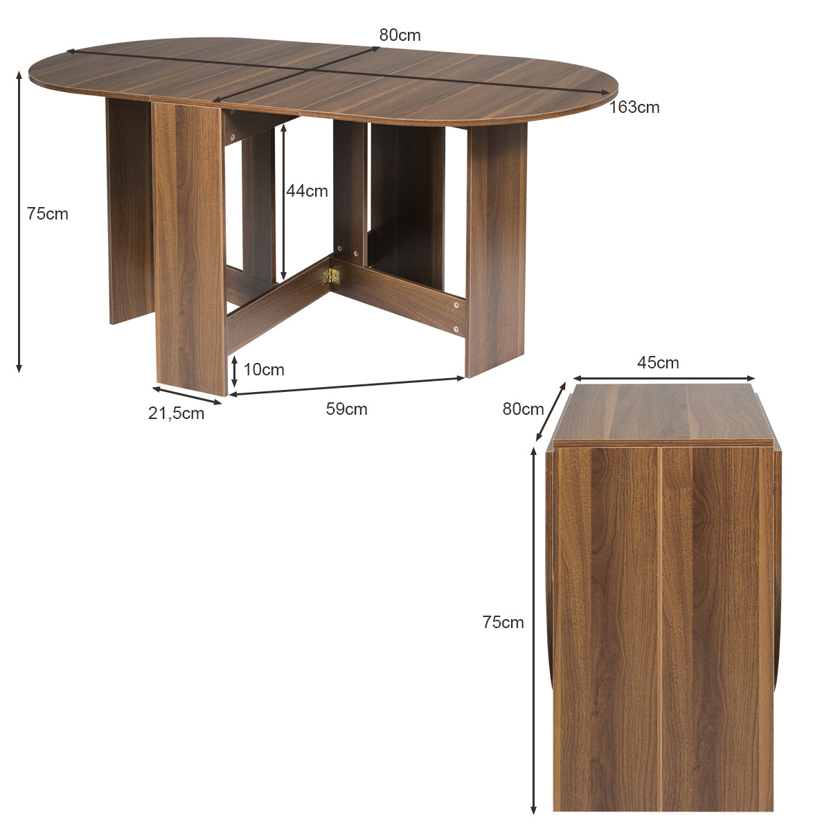 LIVSK Opvouwbare Eettafel - Multifunctioneel en Ruimtebesparend - Ronde Hoeken voor Veiligheid - 163 x 80 x 75 cm - Zoals