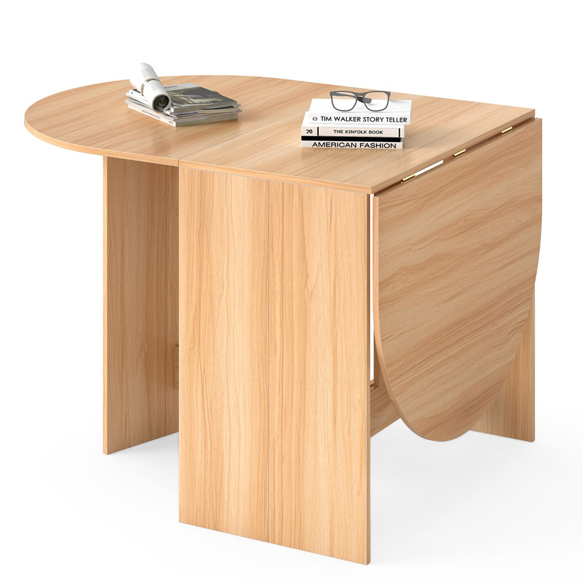 Livsk costway multifunctionele opvouwbare tafel uitklapbare zijkant verlengbare eettafel ronde verlengbare eettafel 163 x 80 x 75cm naturel 1 1