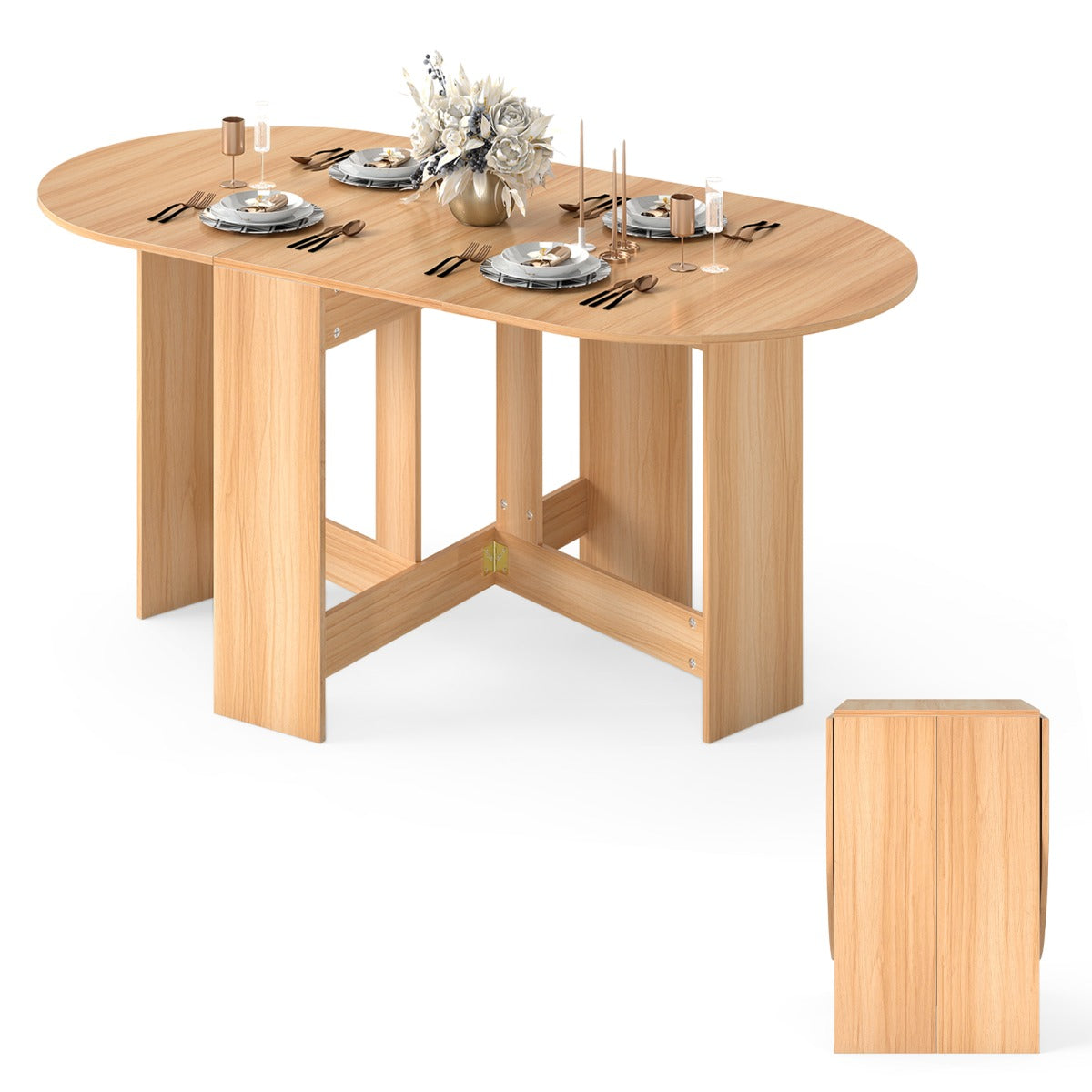Livsk costway multifunctionele opvouwbare tafel uitklapbare zijkant verlengbare eettafel ronde verlengbare eettafel 163 x 80 x 75cm naturel