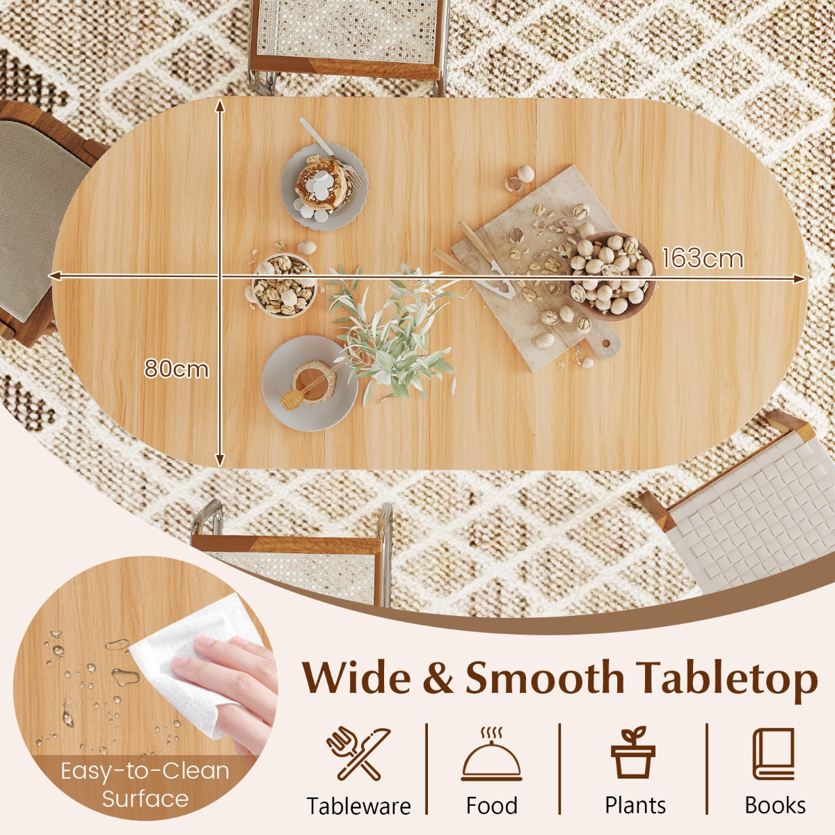 Livsk costway multifunctionele opvouwbare tafel uitklapbare zijkant verlengbare eettafel ronde verlengbare eettafel 163 x 80 x 75cm naturel 3